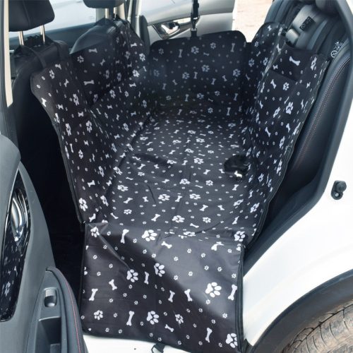 Autós védőhuzat, ülésvédő kutyáknak vízálló fekete színben mancs mintával (PET-CAR-MAT-BLACK-PAW-DG001) 1 kép