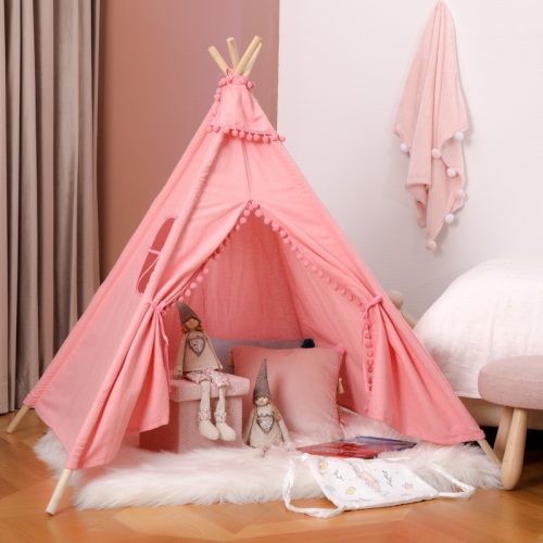 Teepee indián sátor, gyereksátor rózsaszín (kids-teepee-160-pink) 1 kép