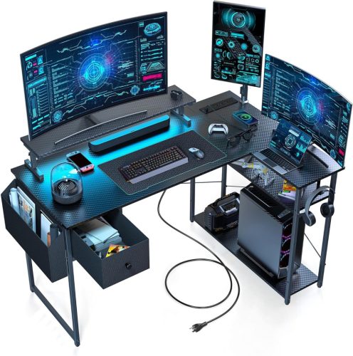 L alakú íróasztal, gamer asztal 120*80*74cm, fekete LED világítás, EU hálózati elosztóval, USB porttal (MK-1B) 1 kép